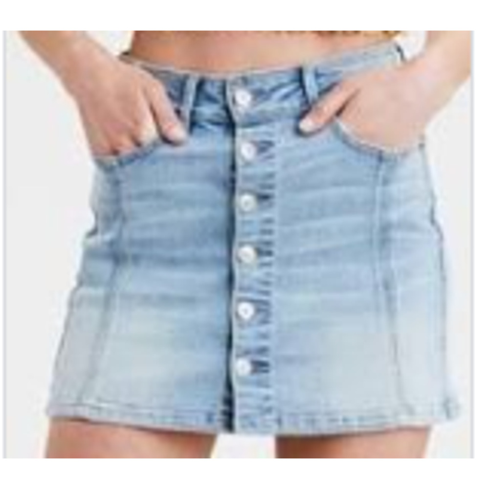 American Eagle Light Wash Button Front Hi-Rise A-Line Skirt-2